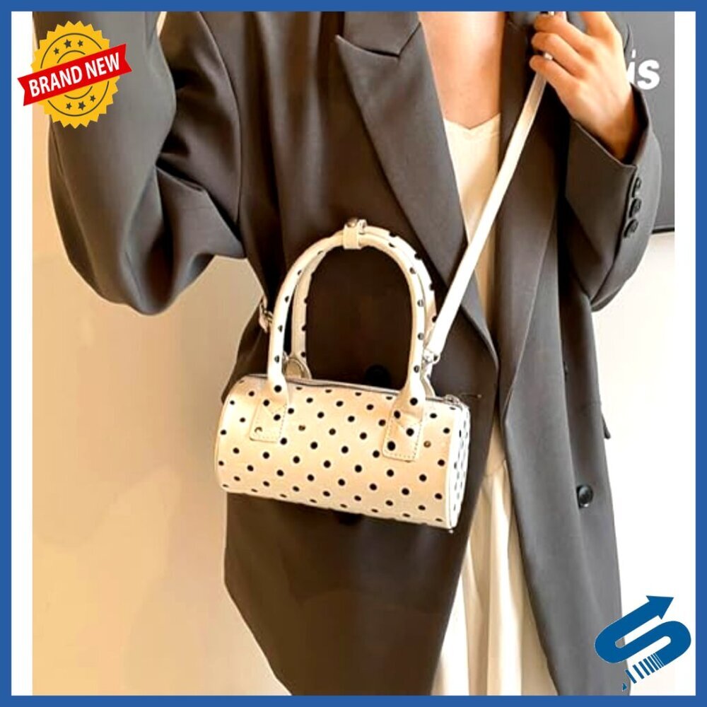 Polka Dot Crossbody Bag Glossy PU Satchel Mini Bucket Bag Chic Trendy - Picture 2 of 7
